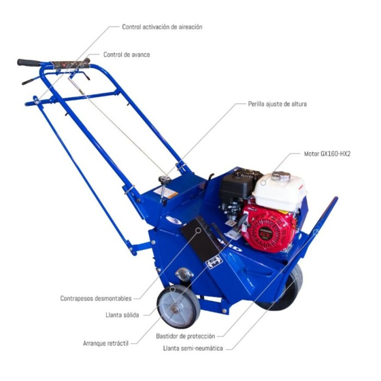 Bluebird B130A-M Aireador con motor Honda Gx160 tracción delantera ancho de trabajo 19"