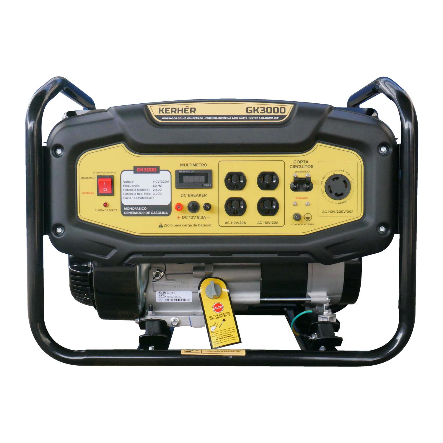 Kerher GK3000 Generador con motor a gasolina  7Hp. 3000 Watts Monofásico 110/220 V
