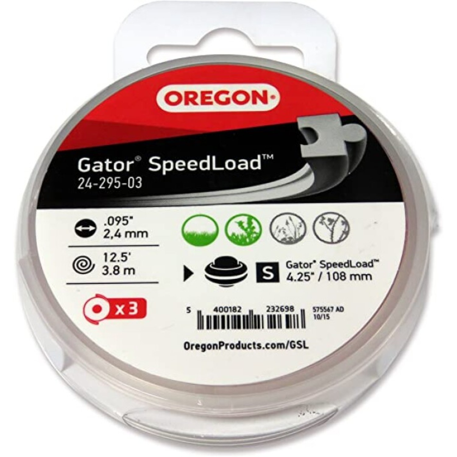 Oregon  24-295-03 Hilo Nylon carga Gator SpeedLoad .095" Paq.3pzas